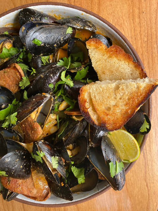 Habanero Romesco Mussels with Chorizo